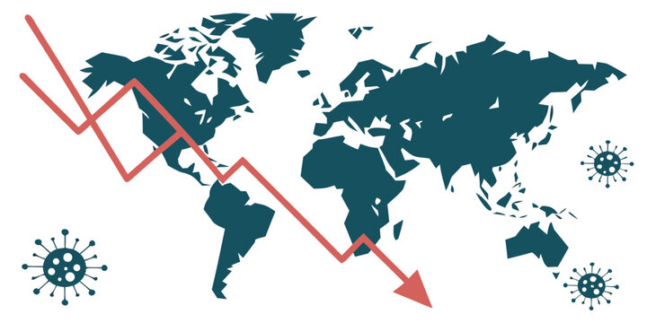Global financial recession concept with declining chart and virus symbols recession pandemic business downturn financial negative analysis statistics illustration depression commerce