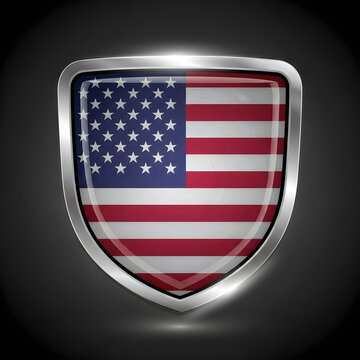 American flag shield icon on dark background