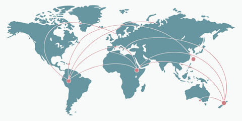 World map illustration showing network connections and travel routes with connections communication logistics shipping geography international business transport infrastructure location © Bs