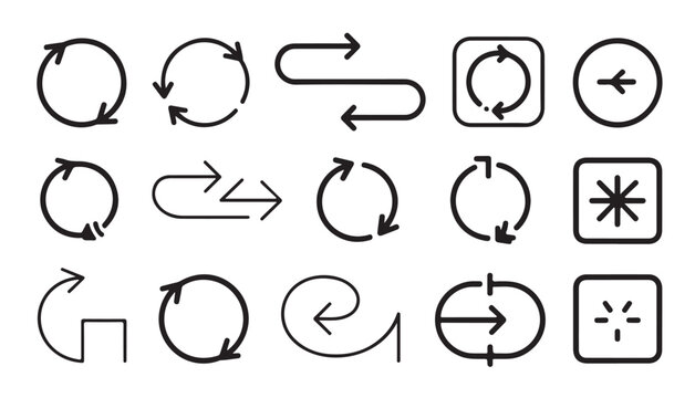 Recycle refresh arrows loop icon set with circular and directional symbols.