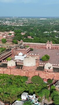 Vertical Aerial View of Buland Darwaza in Fatehpur Sikri India Mughal Architecture