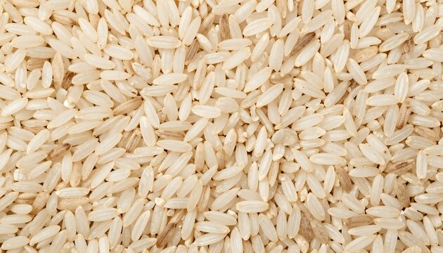 Close up macro shot of uncooked brown rice grains filling the frame.