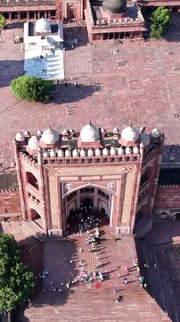 Vertical Aerial View of Buland Darwaza in Fatehpur Sikri India Mughal Architecture