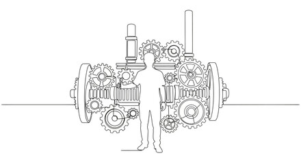 Obraz premium Man standing next to large engine.