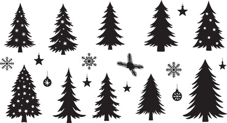 Obraz premium Christmas Trees and Decorations Silhouette Vector Graphic