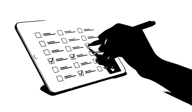 Isometric tablet checklist hand vector illustration