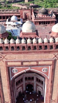 Vertical Aerial View of Buland Darwaza in Fatehpur Sikri India Mughal Architecture