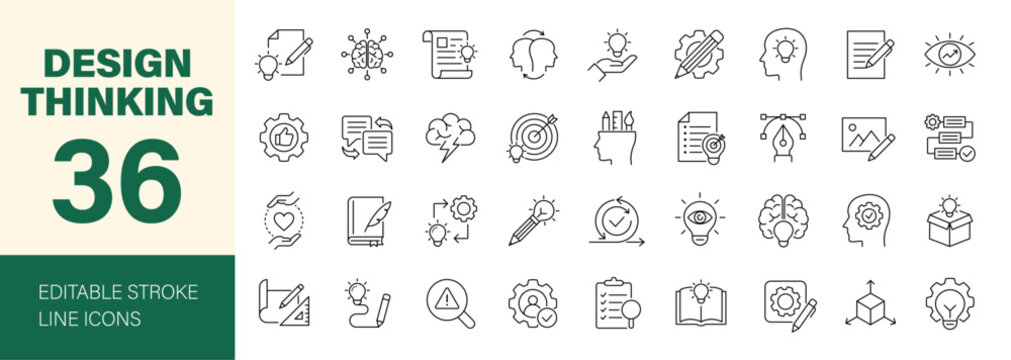 Design thinking icon set. Editable line icons. Vector illustration.