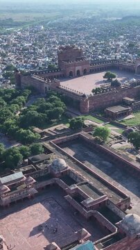 Vertical Aerial View of Buland Darwaza in Fatehpur Sikri India Mughal Architecture