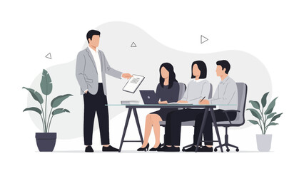Obraz premium Business meeting with presentation, team collaboration, office work, modern office interior