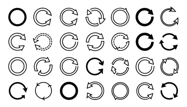 Collection of circular arrows icons representing refresh and reload concepts.