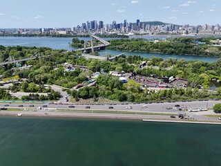 Fototapeta premium 14th of June 2025. Helicopter flight view of the Formula 1 Circuit Gilles Villeneuve in Montreal. Quebec, Canada