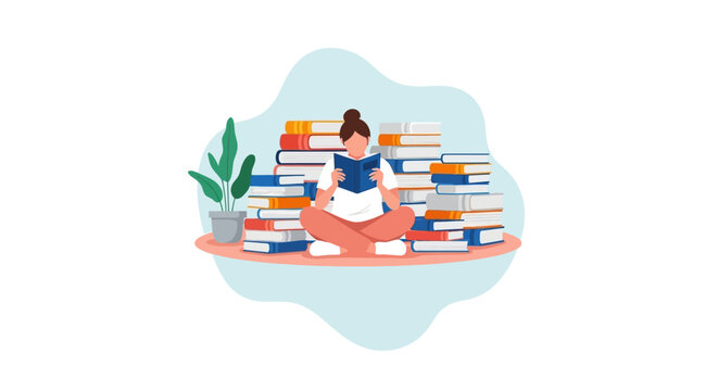 A Solitary Island of Words Showing a Peaceful Reader Vector for World Book Day