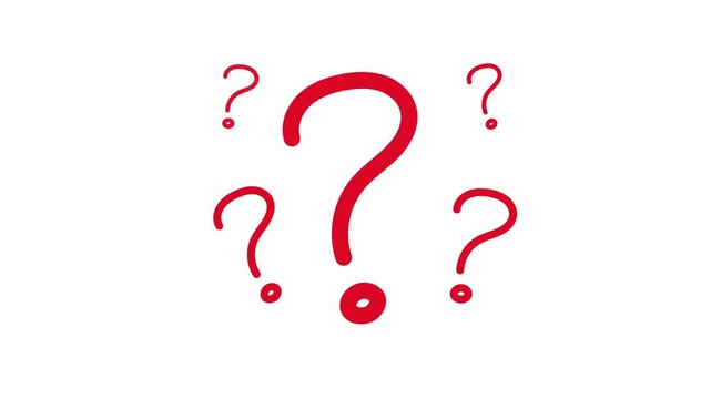 red question mark animation pop up question mark flat  over a white background. Question marks animated video. 4K