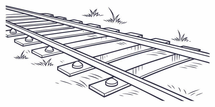 Railway tracks with grass detail line art illustration railroad transportation landscape railwaytracks locomotive railwaystation traveling industrial transport perspective direction