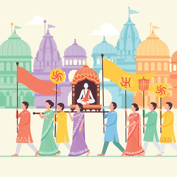 People carrying decorated palanquin with figure.