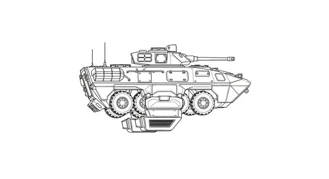 Armored Personnel Carrier Military Vehicle Line Art Illustration