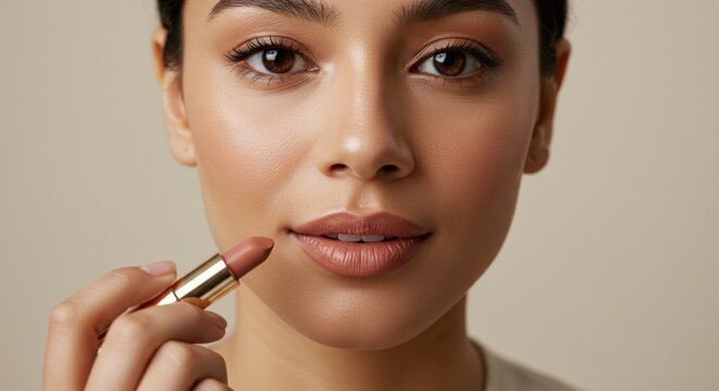 Woman applying makeup close up