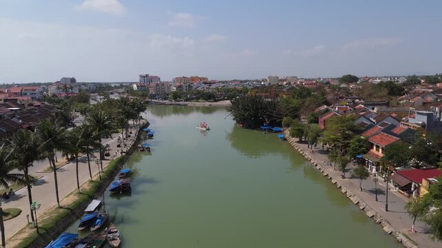 Cinematic Drone Shot of Hoi An Historic Streets Vietnam in 4K
