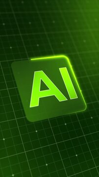 Vertical video animation of a modern AI design icon with a glowing effect. Futuristic user interface in action, artificial intelligence system, advanced AI technology.