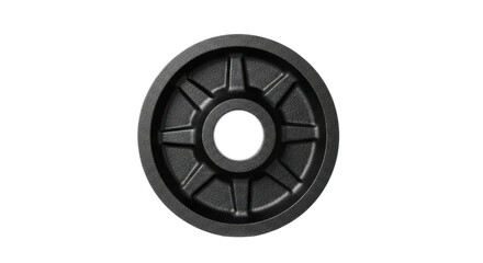 Fototapeta premium Dark gray textured weight plate with central hole and radial spokes fitness exercise, Isolated On Png Transparent Background