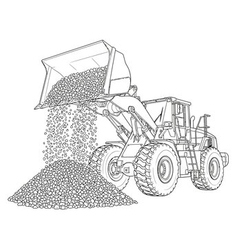 Heavy Duty Wheel Loader Excavator Dumping Gravel into Pile - Construction Equipment