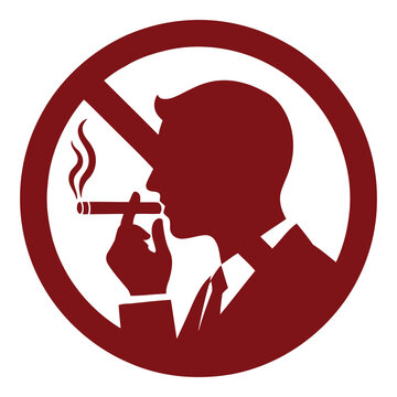 Prohibition symbol graphic showing person smoking cigarette with red prohibition circle