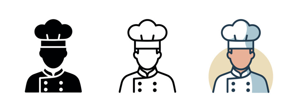 Chef and cooking icons and logos set featuring culinary tools food preparation symbols kitchen utensils restaurant and food service vector illustration