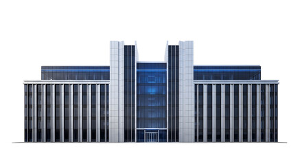 Fototapeta premium An illustration depicts a large business building with gray columns and blue windows.