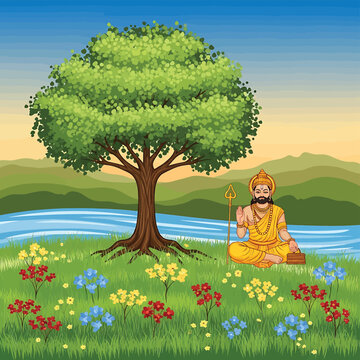 Hindu Sadhu Meditates Peaceful Environment.