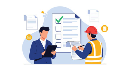 Obraz premium Business Meeting: Checklist and Report Review