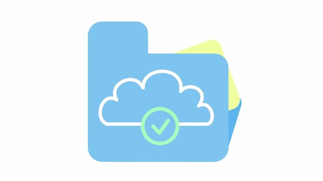 Cloud storage folder icon with successful data verification mark isolated on an alpha channel. Flat design of secure file sync and data cloud backup in the document sign. Online storage confirmation.