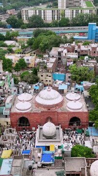Vertical Aerial View of Hazrat Nizamuddin Dargah in New Delhi India