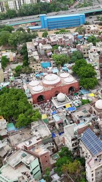 Vertical Aerial View of Hazrat Nizamuddin Dargah in New Delhi India
