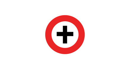 Obraz premium Red circular sign with a white background and black medical cross