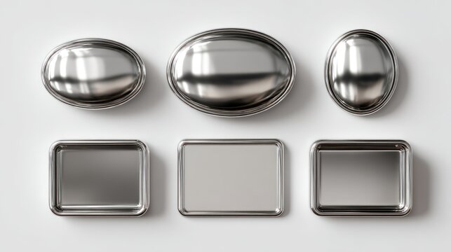 A collection of shiny metallic frames in oval and rectangular shapes for design elements