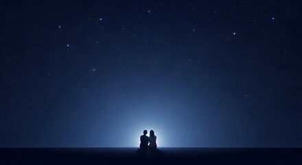 Naklejka premium Silhouettes of people gazing at night sky