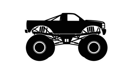 Black silhouette of a monster truck with large tires and a roll cage © msunny93