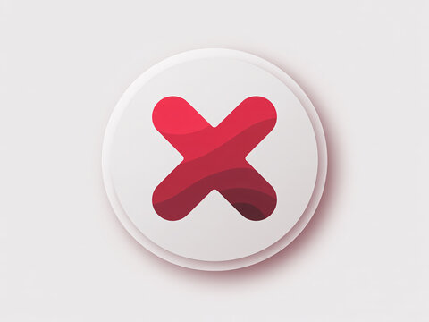 A red X symbol on a white circular button with a subtle shadow effect on a plain background