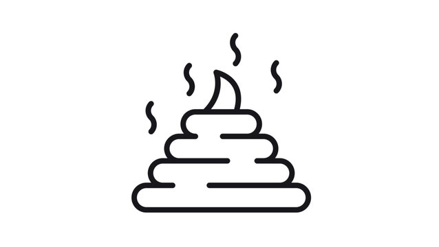 Black line vector icon illustration of a pile of poop or excrement with steam rising, representing a bad smell, waste, or a funny emoji symbol, isolated on white background for graphic design.