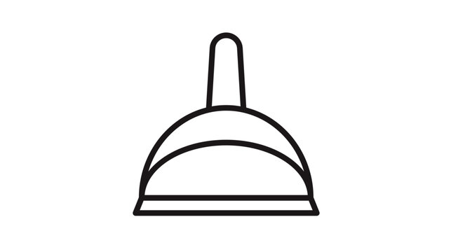 Minimalist black line vector icon of a dustpan, an essential household cleaning tool for sweeping up dust and debris, scalable flat design illustration isolated on a white background.