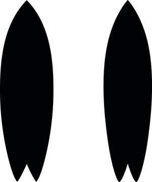 Two black surfboard silhouettes on white background for design use