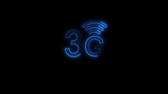 3G network icon animation glowing neon blue color computer and smart phone WIFI internet sign symbol on black background