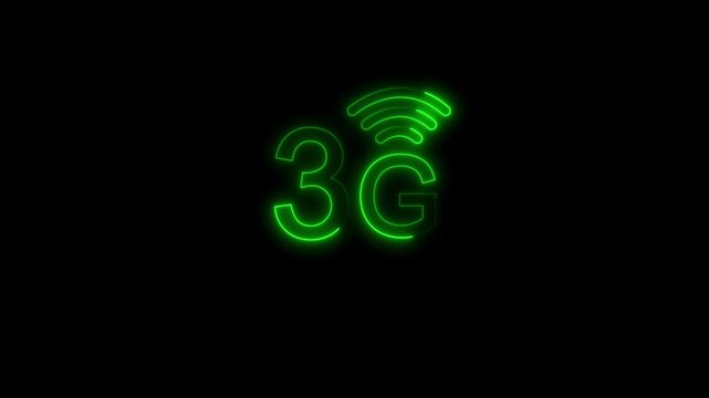 3G network icon animation glowing neon green color computer and smart phone WIFI internet sign symbol on black background