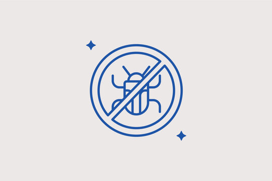 Crossed-out bug symbol highlights debugging and software quality assurance. Efficient Vector Illustration is perfect for antivirus, security, and bug fixing services.