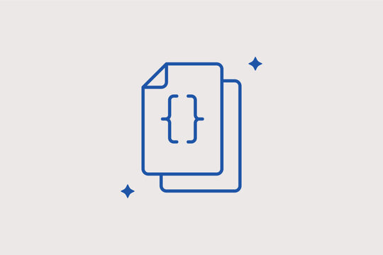 Document with curly brackets highlights a source code or script file. Professional Vector Illustration is perfect for programming scripts and developer documentation.