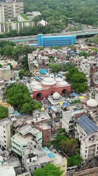 Vertical Aerial View of Hazrat Nizamuddin Dargah in New Delhi India