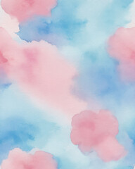 Fototapeta premium Abstract watercolor pastel cotton candy cloud sky wash blue and pink; dreamy ethereal mood with soft texture and blur