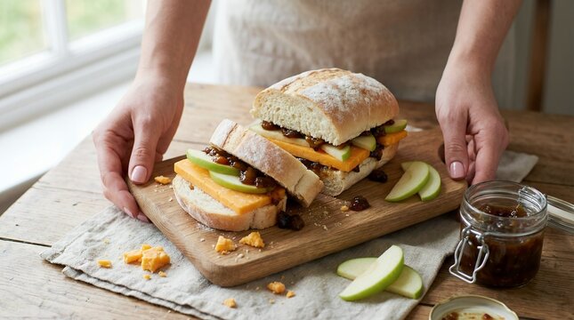 Gloucester Cheese Roll with Apple and Pickle &ndash; Classic Double Gloucester Sandwich