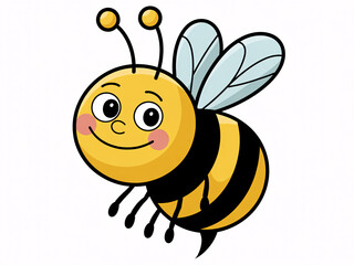 Obraz premium A cartoon bee with a smiling face and colorful wings on a white background